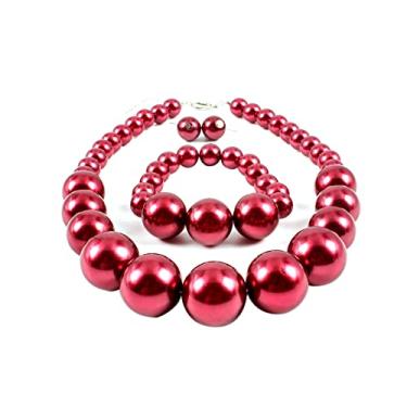 Imagem de COLORFUL BLING Gargantilha de pérolas simuladas multicoloridas e grossas, conjunto de brincos pendentes, conjunto de pulseiras, babador de cristal, grande, redondo, com contas para mulheres, noivas, fantasia, declaração dos anos 20, joias de casamento, Pérola sintética Cristal Metal, Pérola sintétic