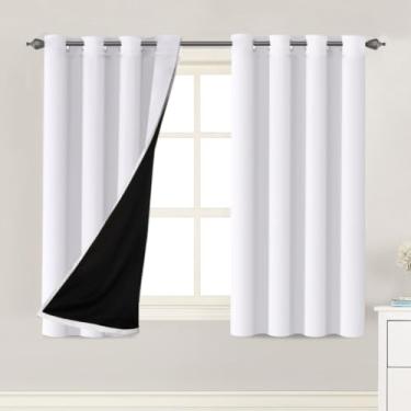 Imagem de H.VERSAILTEX Cortinas blackout 100% blackout de 160 cm de comprimento, cortinas com isolamento térmico para sala de estar, cortinas redutoras de ruído para quarto, 2 painéis, frente branca com forro