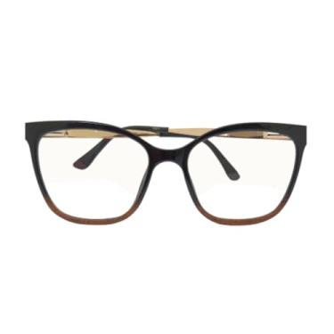 Imagem de Armação de Óculos de Grau Retangular, Unissex, Preto com Hastes Metálicas (Preto Degradê)