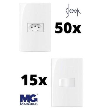Imagem de Kit 50 Conjuntos Tomada 20a e 15 Interruptores Simples Sleek Margirius