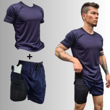 Imagem de Conjunto Academia Short 2 Em 1  Camiseta Dry Fit Masculino - Sem Marca