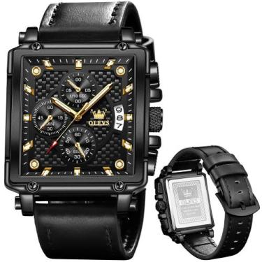 Imagem de Relógio OLEVS Black Chronograph Square Leather para homens