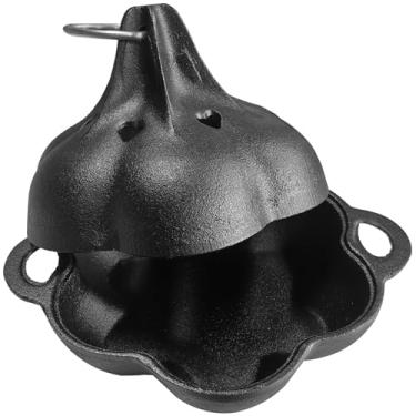 Imagem de BCYUOPT Fumador de ferro fundido pré-temperado e torrador de alho, resistente com tampa e caixa de defumador para lascas de madeira, fogão para defumadores ao ar livre