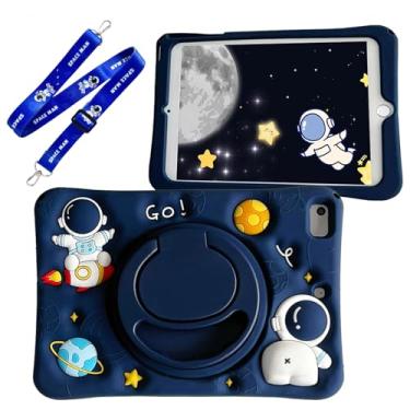 Imagem de SINQERISHT Capa para tablet Galaxy Tab S9 FE/ S9 5G Capa com suporte giratório de 360°/alça de ombro/alça de ombro, capa de silicone à prova de choque capa astronauta Spacemen (azul)