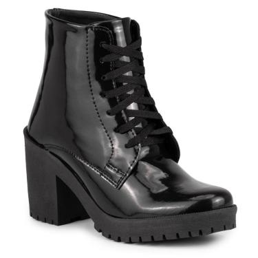 Imagem de Bota Coturno Feminino Confortável com Salto Verniz Preto