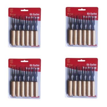 Imagem de Kit 24 Garfos Garfinhos P/Petisco Frios Em Inox Cabo Madeira - Purus U