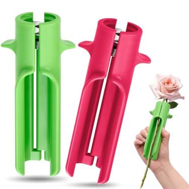 Imagem de Lasnten 2 peças de ferramenta de descascador de espinhos de rosas para remoção de folhas de rosas para limpeza de flores, folhas para casa, floricultura, jardinagem, arranjos florais (verde, rosa