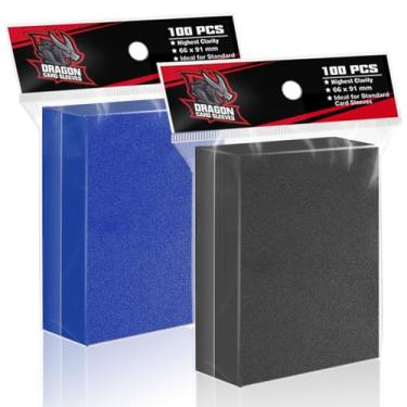 Imagem de Mangas para cartas colecionáveis de 200 peças, mangas de plástico de beisebol macias para cartões padrão, 2 cores foscas, adequadas para futebol, MTG, esportes, mangas Yugioh (azul-preto)