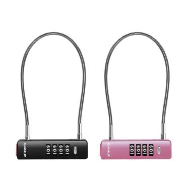 Imagem de UP Security Cadeado de bicicleta com combinação de 4 dígitos, bagagem, armário, bagagem de viagem, travas de arame fino para armário, geladeira, cerca (cabo preto + rosa, 30 cm)