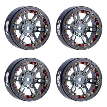 Imagem de TGCWENG 4PCS 1.9 Inch Beadlock Wheel Rims Offset +0.5mm Aluminum Wheel Suit for SCX10 I II III Pro TRX4 Redcat Gen7 Gen8 D90 D110 Etc 1:10 RC Crawler Car Upgrade Parts (Titanium+Red)