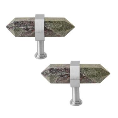 Imagem de Rockcloud Pacote com 2 puxadores de gaveta de pedra de ponto de cristal com parafusos puxador de armário prateado puxador de armário decoração de casa, pedra de sangue de dragão