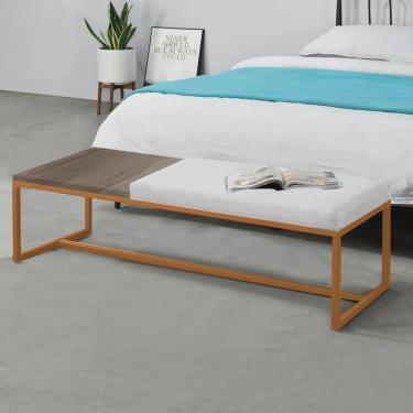 Imagem de Calçadeira Recamier Londres 160cm Industrial Bronze Suede Branco Tampo Quadrado mdf Carvalho - Ahz Móveis