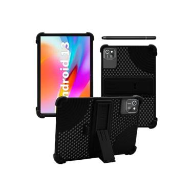 Imagem de Capa para tablet aiprotablet K10 Android 13 de 10 polegadas, design WUNIAK oco nas costas, à prova de choque, leve, ajustável, suporte de silicone e capa macia adequada para crianças, preta