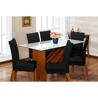 Imagem de Kit Capa de Cadeira 6 Peças Sala de Jantar Protege o Estofado Renova o Visual Malha Gel Preta