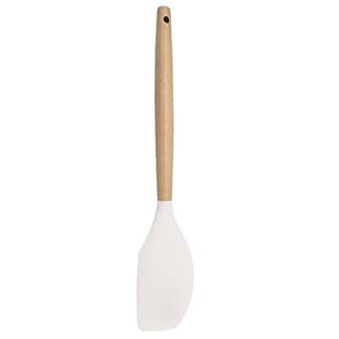 Imagem de BRIIEC 1 conjunto de espátula flexível de silicone branco com cabo de madeira, utensílios de cozinha resistentes ao calor, espátula de borracha, raspadores flexíveis antiaderentes, ferramenta de