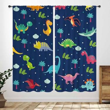Imagem de Cortinas infantis de dinossauro, desenho animado da floresta, tema de dinossauro, para decoração de quarto de bebê, fofo, engraçado, colorido, safári, animal, azul marinho, sala de estar, banheiro