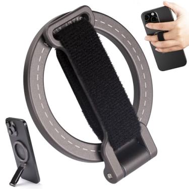 Imagem de SHINEWEE Suporte Magnético Para Celular – Alça De Dedo Ajustável Em Nylon Macio, Corpo Alumínio Durável, 20 Ímãs N52 Fortes Iphone 12/13/14/15/16/Pro Max E Capas Magsafe, Design Dobrável Ultraportát