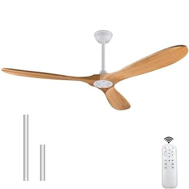 Imagem de XBIBI Ventiladores De Teto De 60'' Sem Luz, Ventilador De Teto De Madeira Maciça Sem Luz Com Controle Remoto E 3 Pás De Madeira, Ventiladores De Teto Internos E Externos Com Motor Cc De 6 Velocidade