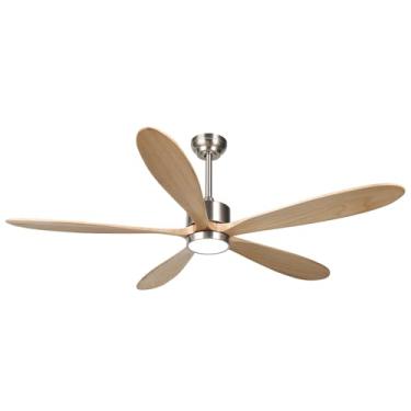 Imagem de reiga Ventilador De Teto Externo Com Motor Cc Grande De 60 Polegadas E Kit De Luz Led Com Dimerização, Alexa, Google Home, Aplicativo E Controle Remoto, 5 Pás De Hélice De Madeira Natural Para Páti