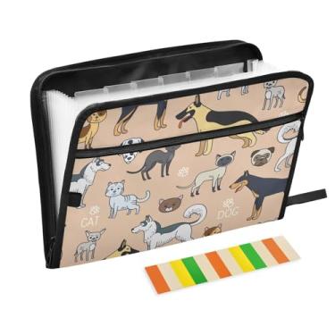 Imagem de ZZKKO Pasta expansível de 13 bolsos para gatos e cães com etiquetas, pasta de arquivos sanfonada, organizador de documentos, tamanho carta A4, documentos expansíveis