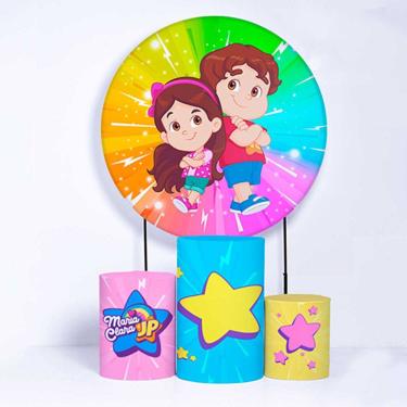 Imagem de Kit Painel de Festa Redondo de 1,30m e Trio de Cilindros Maria Clara e JP - Fera Print