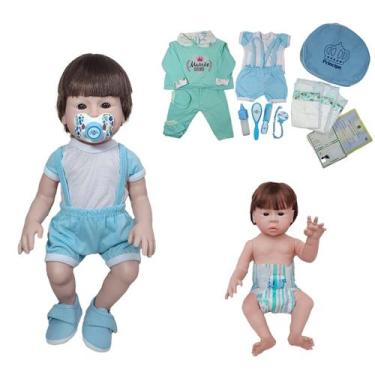 Imagem de Boneco Bebê Reborn Silicone 2 trocas bolsa + 19 Itens verde - Mamãe Re