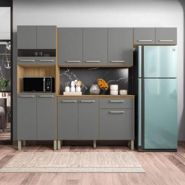 Imagem de Cozinha Compacta Versalhes 12 Portas 1 Gaveta com Vidro Freijo/Gris - 