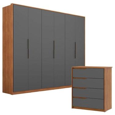 Imagem de Guarda Roupa Casal Atrice E Cômoda Atria Amêndola Grafito - Demartêz