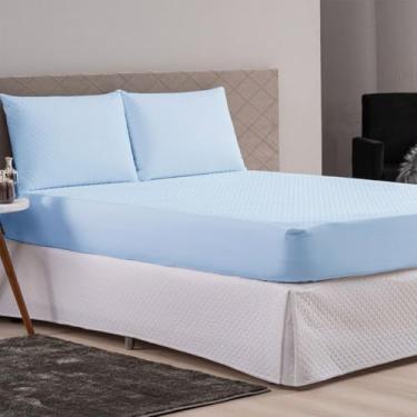 Imagem de Protetor de Colchão Solteiro Capa Impermeável, Matelassê Ultrassônico 4 Camadas, 188x88x30 cm,Modelo Slip com Elastico 6 CORES (Azul)