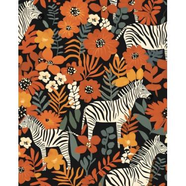 Imagem de XRUIBZI Zebra Peel and Stick Papel de Parede Vintage Boho Folha Contato Papel de Parede Laranja Floral Mural de Parede Vinil Impermeável Autoadesivo Removível para Locatário Papel de Parede 44,5 cm x
