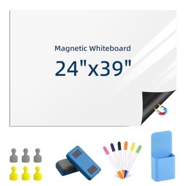 Imagem de Babenoun Quadro branco magnético apagável a seco para geladeiras, quadro branco de 61 x 99 cm na parede para organizador e planejador, lista de compras de geladeira de cozinha com marcador, borracha