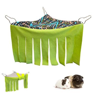 Imagem de RIOUSSI Porquinho-da-índia esconderijo canto Peekaboo brinquedos gaiola acessórios com lado reversível, geo/cinza verde