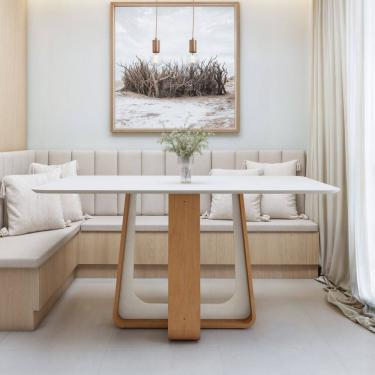 Imagem de Mesa de Jantar Retangular 160cm com Tampo em MDF Sintonia Amêndoa Clean/Off White