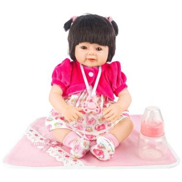 Imagem de Bebê Reborn Realista Menina Com Enxoval Completo Rosa Chupeta E Mamade