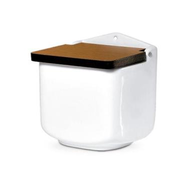 Imagem de Saleiro de Cerâmica Branco Decorado e Tampa de Madeira - Cerâmica Regi