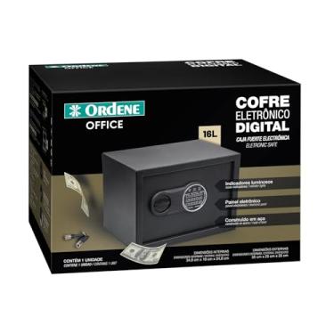 Imagem de Ordene - Cofre Eletrônico Digital em Aço de 16 Litros, Cor Preta, Linha Office.