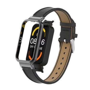 Imagem de T-BLUER Compatível com pulseiras Xiaomi Redmi Smart Band Pro, pulseira de substituição de couro Redmi Smart Band Pro, acessórios com moldura de metal para Xiaomi Redmi Smart Band Pro, preto