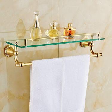 Imagem de Prateleira De Vidro Do Banheiro Penteadeira De Cobre Rack De Cosméticos De Vidro Toalheiro Prateleira De Ouro Prateleira De Vidro Do Banheiro (tamanho: 39 Cm / 15,3 Polegadas) (39 Cm / 15,3