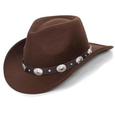 Imagem de Boné infantil Western Cowgirl-Cowboy Felt-Fedora-Hat Meninas Meninos Aba Larga Retrô Rodeio Panamá Gus-Fivela-Cinto para 5-10T, Decoração de cinto com fivela redonda marrom, 6-12 Years