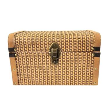Imagem de Baú Decorativo Madeira Trama Caramelo Fibra Natural P