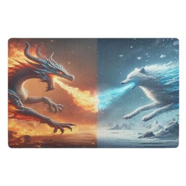 Imagem de Joisal Tapete de porta externo Dragon Fire Ice Battle, antiderrapante, para chão de cozinha, 81 x 50 cm