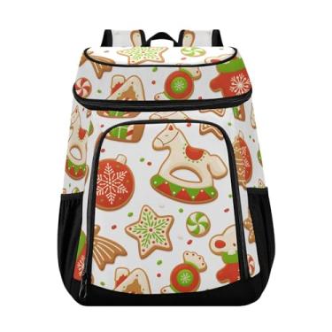 Imagem de Joisal Mochila masculina azul floco de neve de Natal com 36 latas térmica leve e macia, Christmas Elements Biscoitos de gengibre, 13*7.9*16.9in