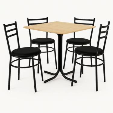 Imagem de Mesa de Jantar Quadrada 70cm Pinus Com 4 Cadeiras Estofada Preta - Lam