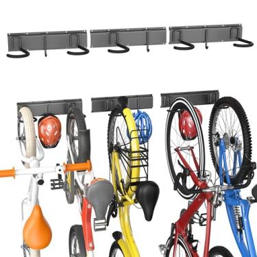 Imagem de TORACK Suporte de armazenamento de bicicleta montado na parede, armazenamento vertical de bicicletas para garagem, 5 ganchos para parede, suporte modular de armazenamento de bicicleta (3 trilhos, 8