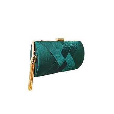 Imagem de CORIOS Bolsa feminina clutch para noite com pingente de borla, bolsa de ombro feminina com corrente removível, Verde, Large
