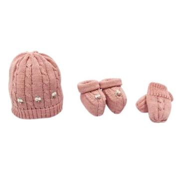 Imagem de Kit Gorro Luvas E Sapatinho Para Bebê - LADIMA, Único, Rosa claro, Ffb