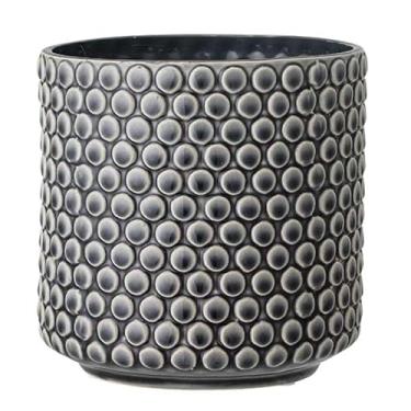 Imagem de Nordring Vaso de flores de grés – Vaso cinza de 15 cm com bolinhas – Vaso de cerâmica moderno com esmalte rachado – sem orifícios de drenagem – comporta plantas de interior de 12 cm