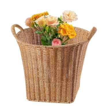 Imagem de Cesta de armazenamento de tecido | Organizador de flores trançadas, cesta decorativa para plantas com alças para quarto, sala de estar, lavanderia, entrada