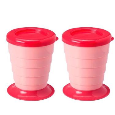 Imagem de 2 Copos Portátil Retrátil Rosa 330ml Fácil Transportar Bolsa - Plasúti