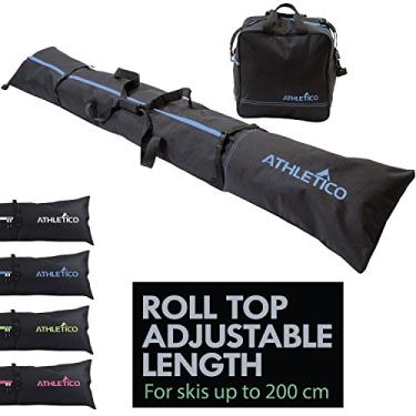 Imagem de Athletico Conjunto de duas peças de bolsa para esqui e bota | Loja e transporte de skis até 200 cm e botas até tamanho 13 | Inclui 1 bolsa de esqui e 1 bolsa de esqui (preta), Black with Blue Trim